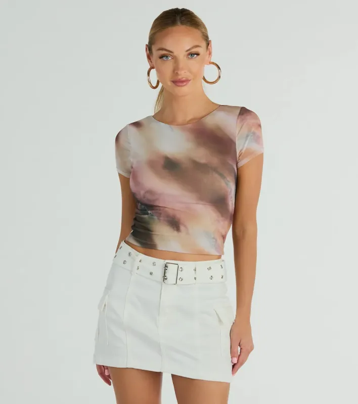 Talk Back Abstract Print Mesh Crop Top sold by Windsor