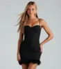 Party Vibes Glitter Marabou Mini Dress sold by Windsor