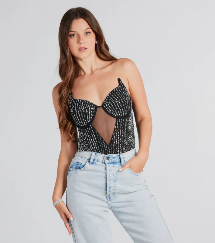 Fire And Ice Rhinestone Strapless Bodysuit sold by Windsor
