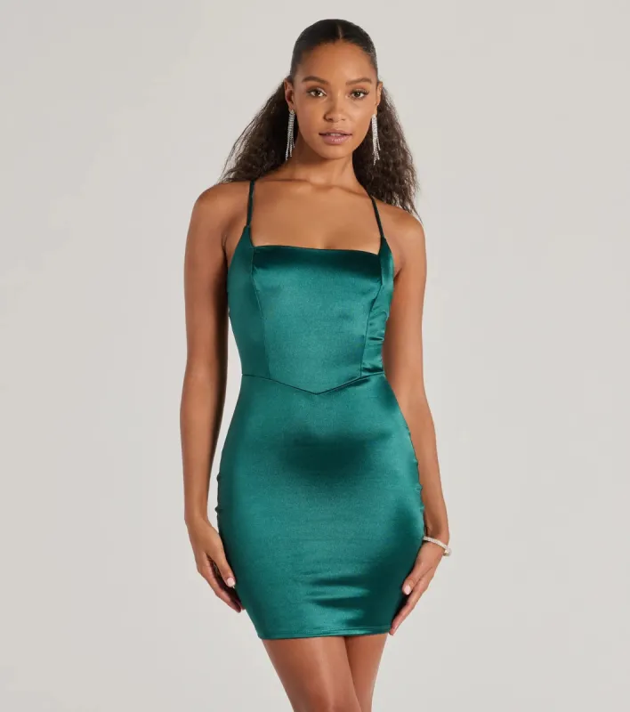 Adding Elegance Bodycon Satin Mini Dress sold by Windsor