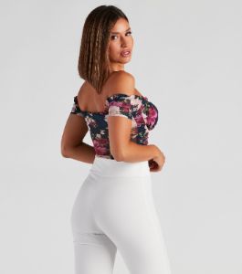 Floral Blooms Mesh Crop Bustier sold by Windsor