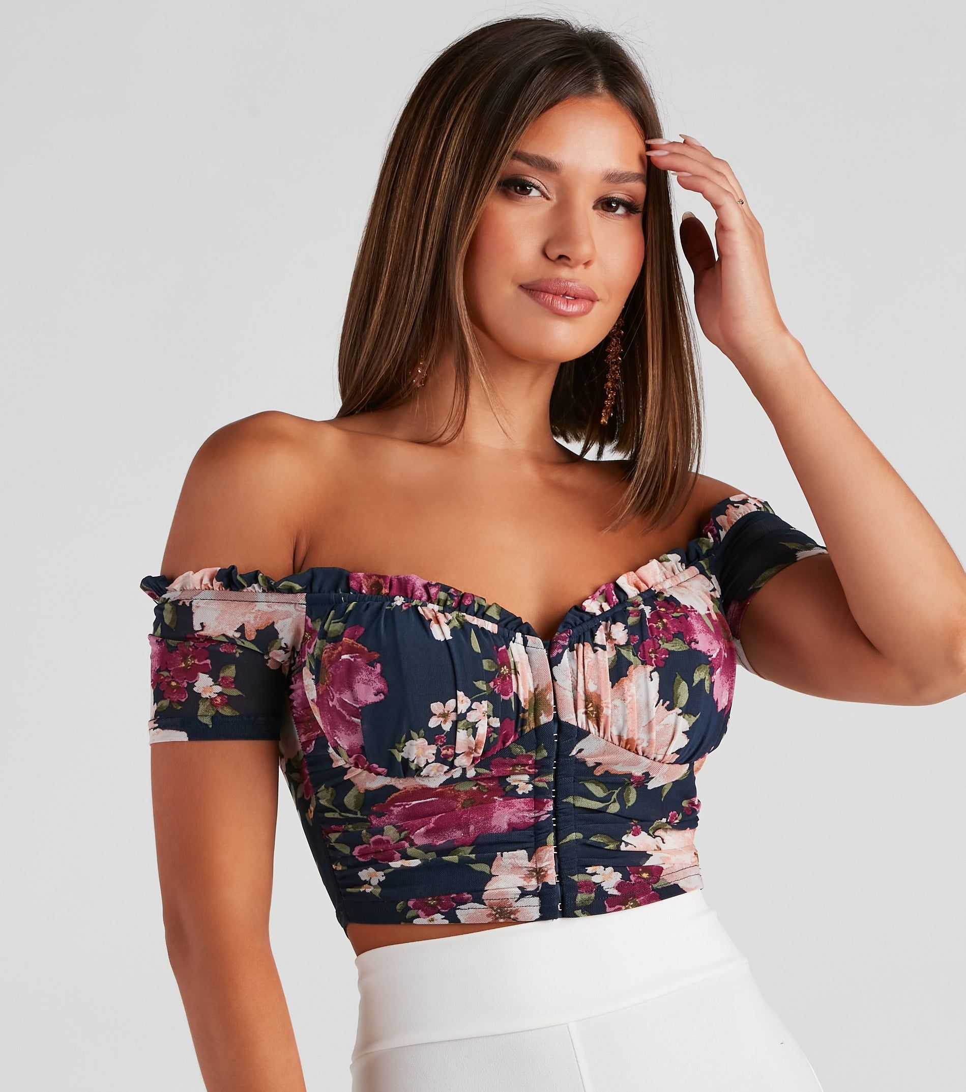 Floral Blooms Mesh Crop Bustier sold by Windsor product image thumbnail 4