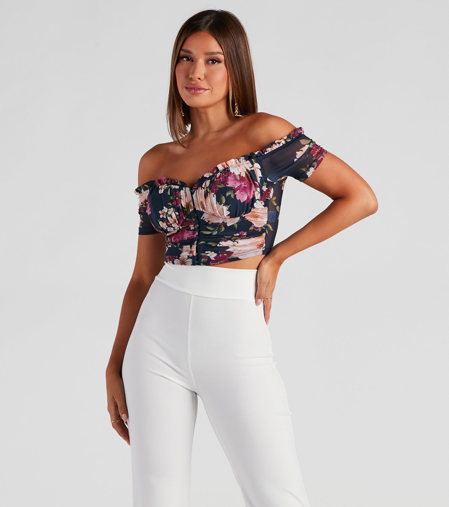 Floral Blooms Mesh Crop Bustier sold by Windsor