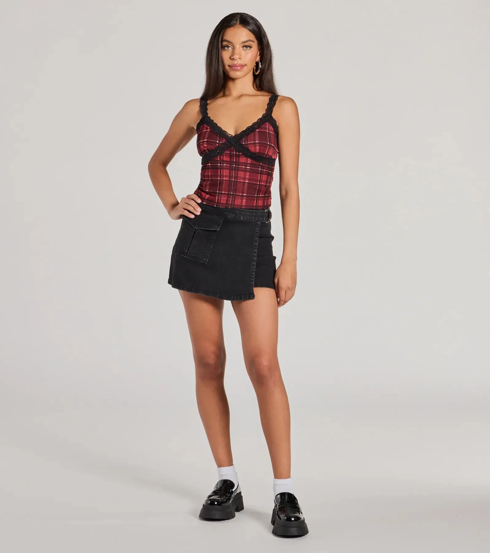 Check Me Out Lace Trim Plaid Crop Top sold by Windsor product image thumbnail 3