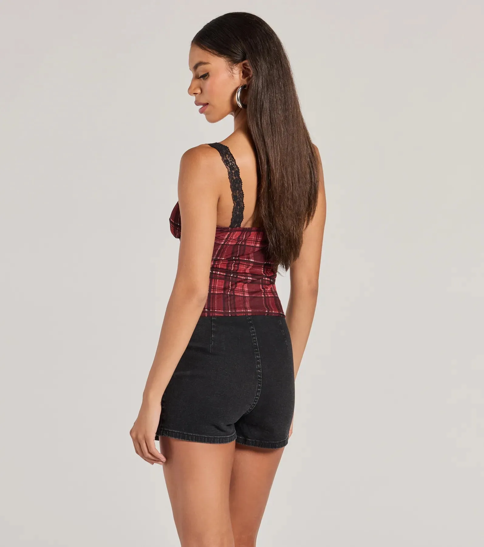 Check Me Out Lace Trim Plaid Crop Top sold by Windsor product image thumbnail 2