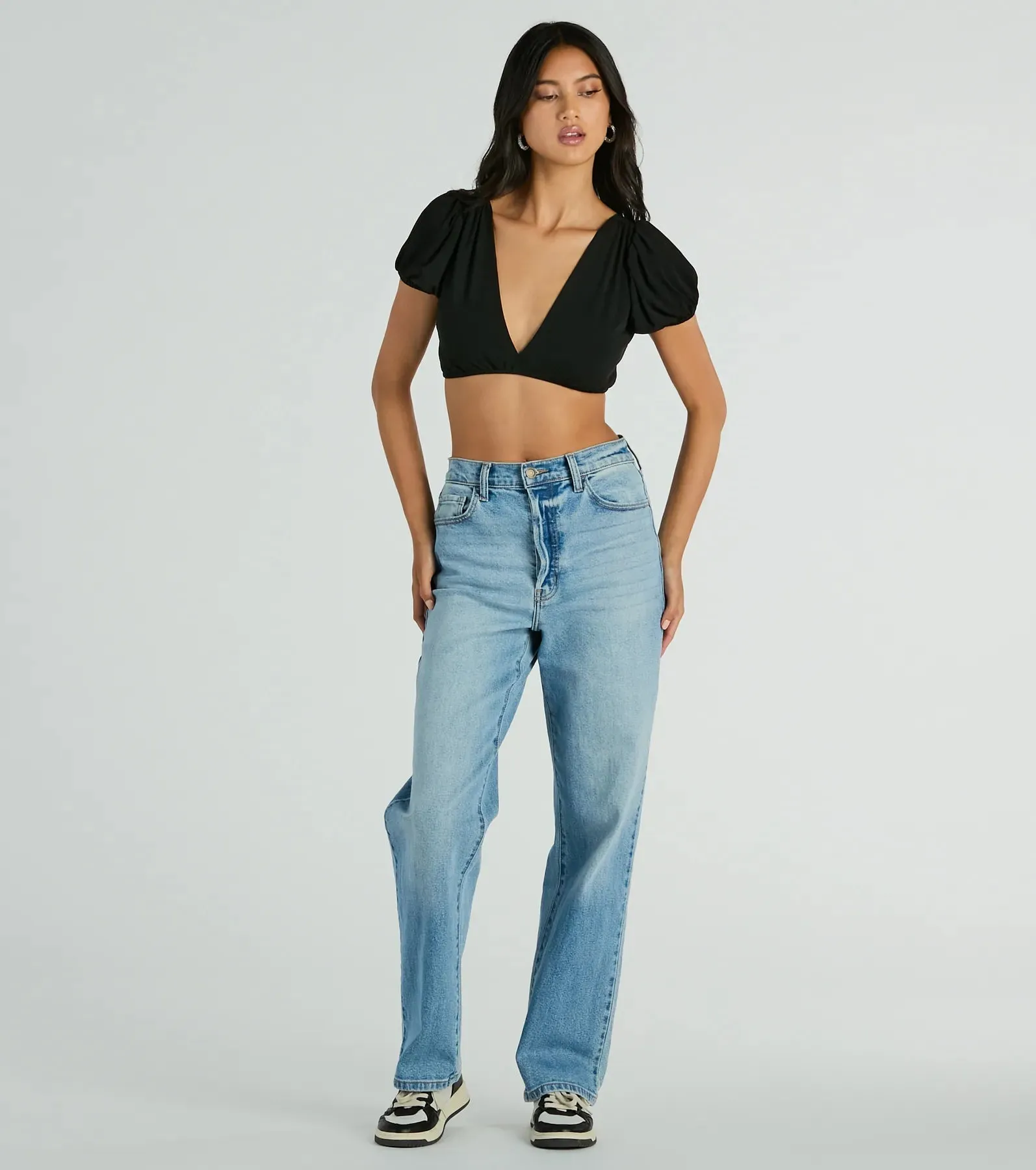 Adorable Allure Puff Sleeve Tie-Back Crop Top sold by Windsor product image thumbnail 3