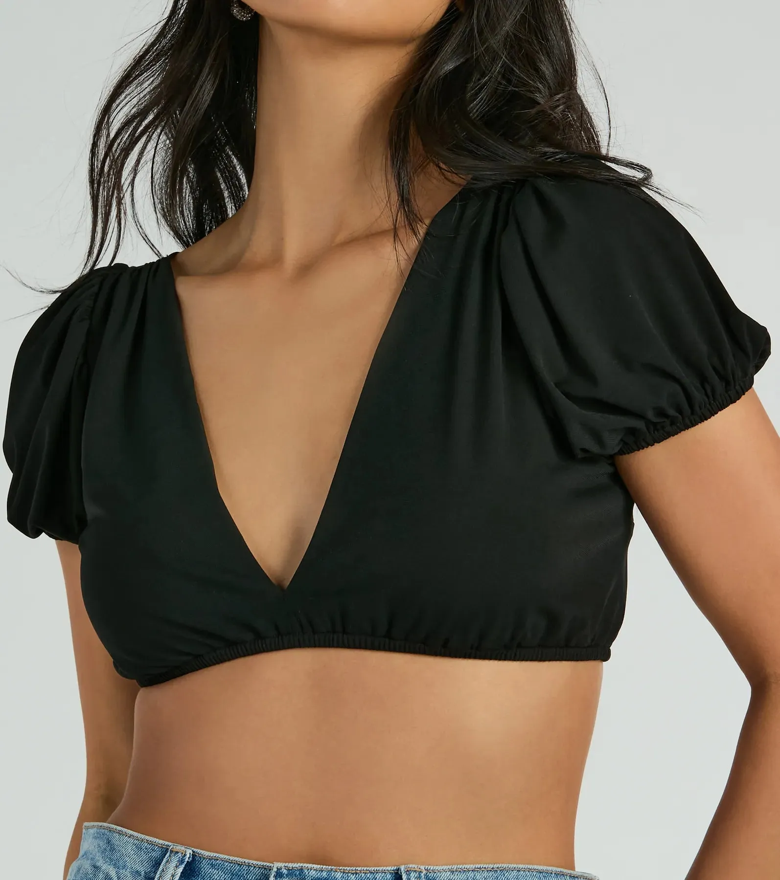 Adorable Allure Puff Sleeve Tie-Back Crop Top sold by Windsor product image thumbnail 4
