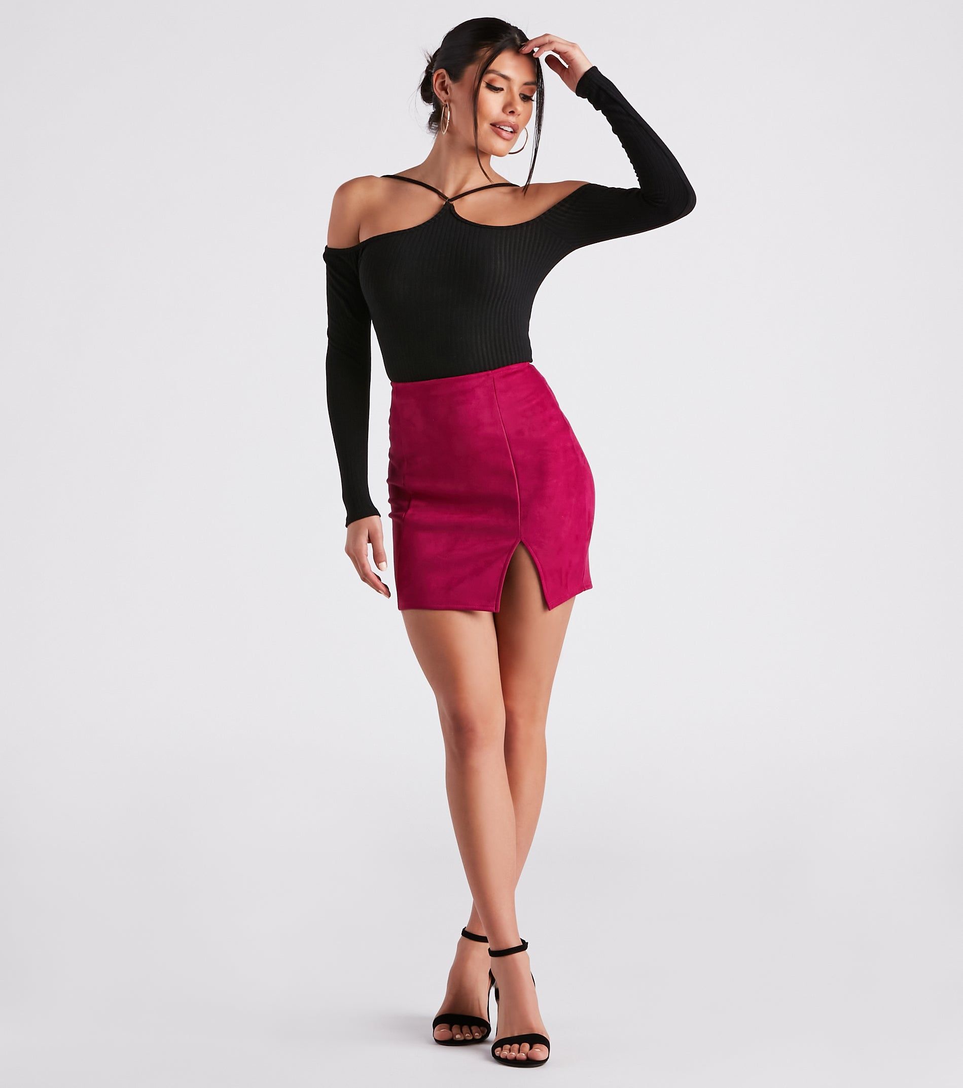 CLEARANCE - Fashionista High Waist Faux Suede Mini Skirt sold by Windsor