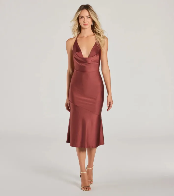Remarkable Appeal Cowl Halter A-Line Midi Dress sold by Windsor