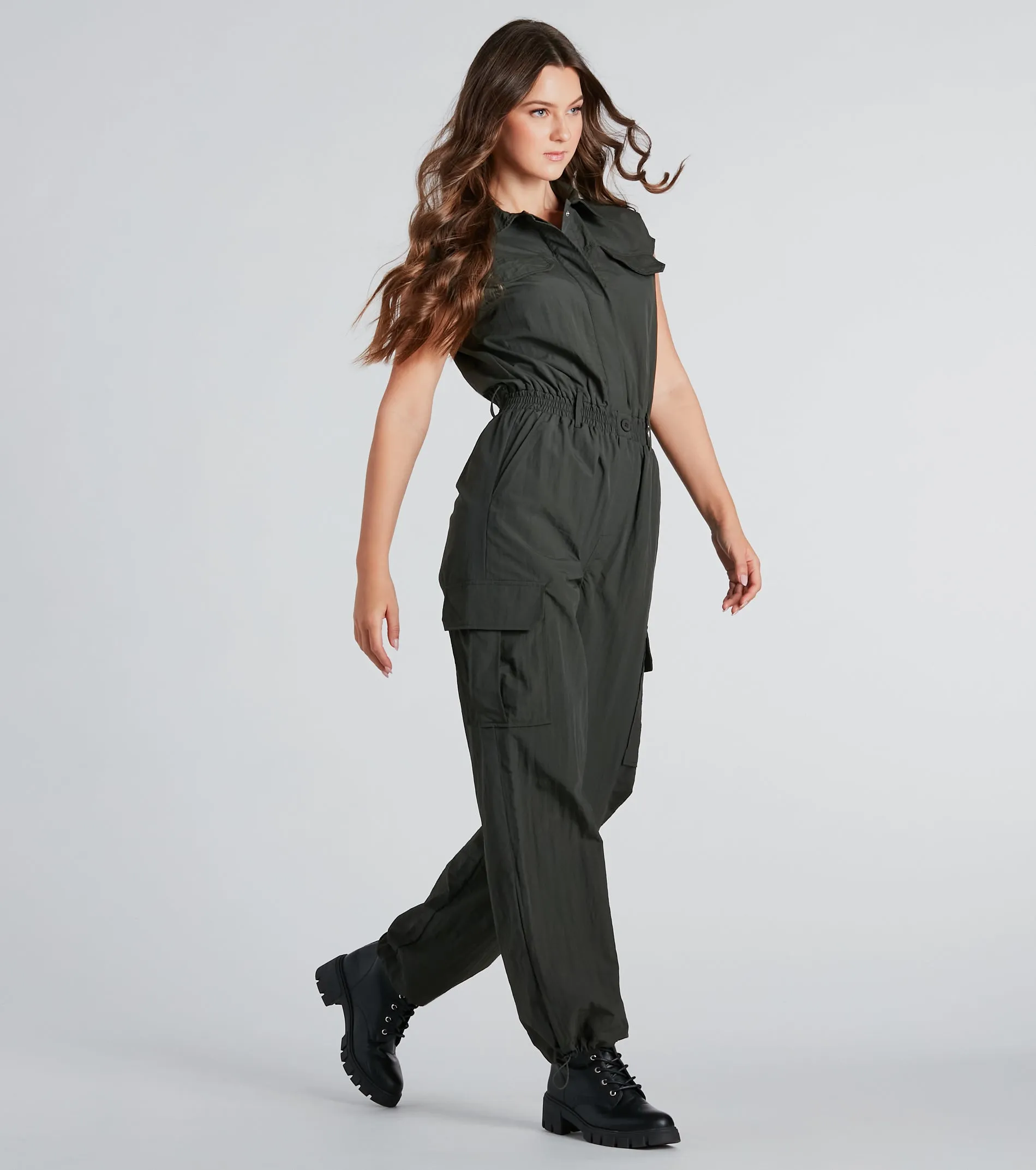 Street Style Sleeveless Cargo Jumpsuit sold by Windsor product image thumbnail 3