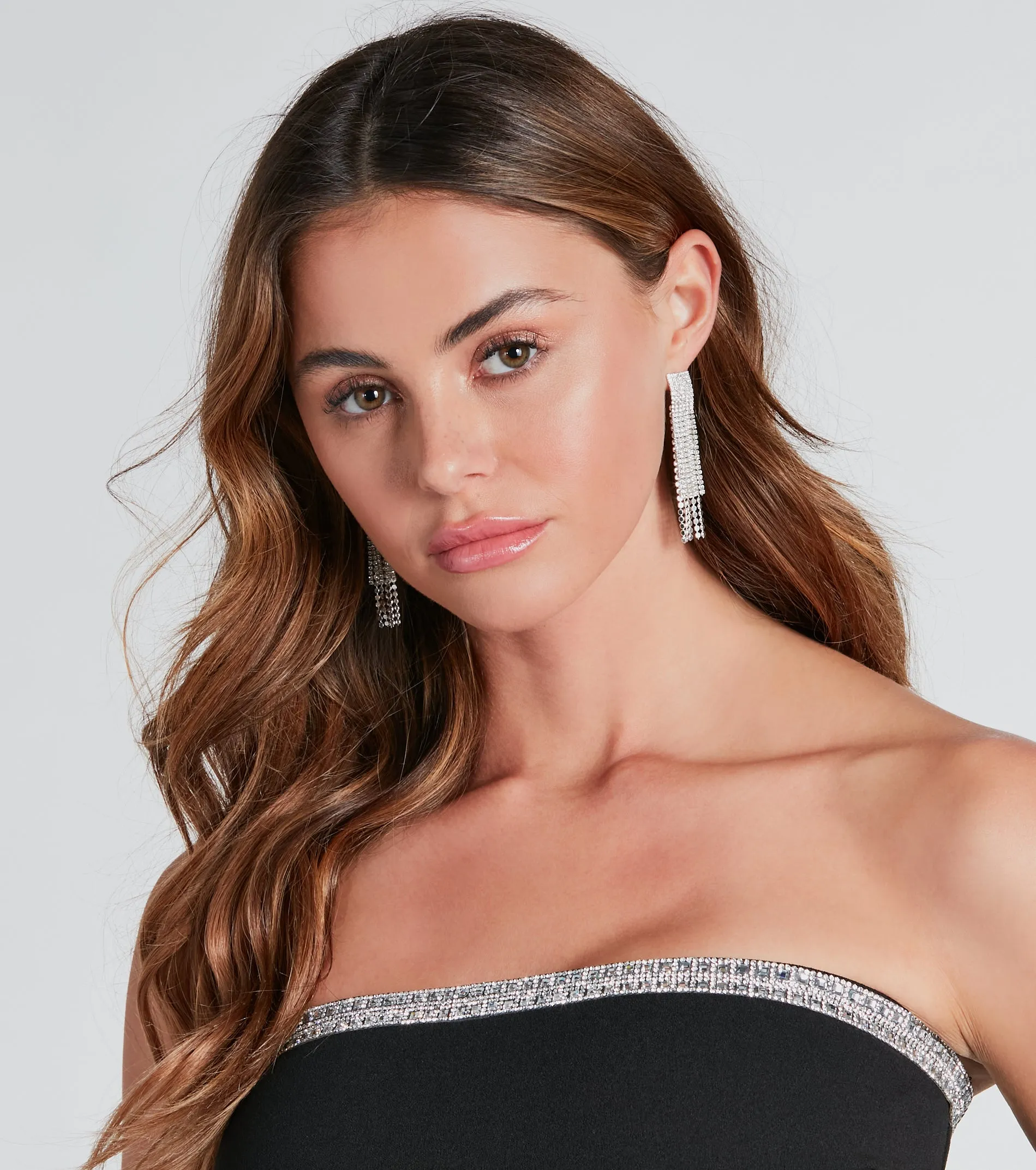 Chic Memories Rhinestone Fringe Earrings sold by Windsor