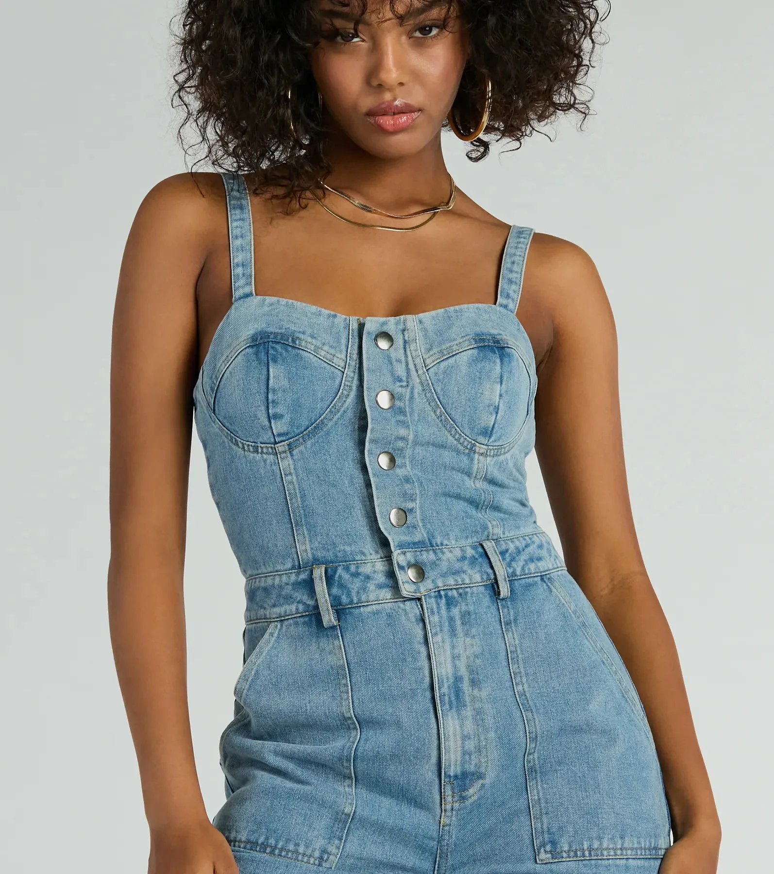 Trendy Perfection Button Up Wide Leg Denim Jumpsuit sold by Windsor product image thumbnail 3