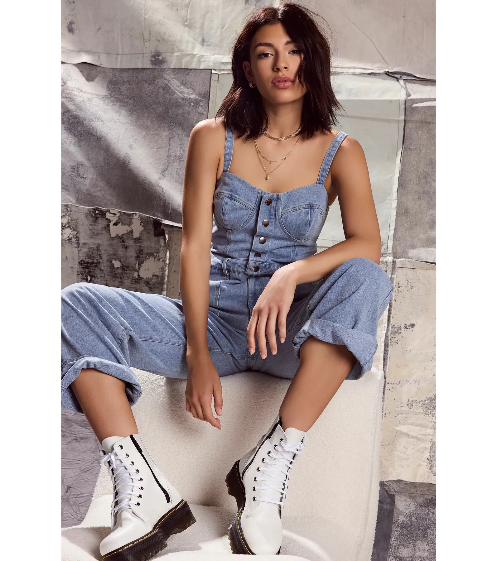 Trendy Perfection Button Up Wide Leg Denim Jumpsuit sold by Windsor product image thumbnail 4