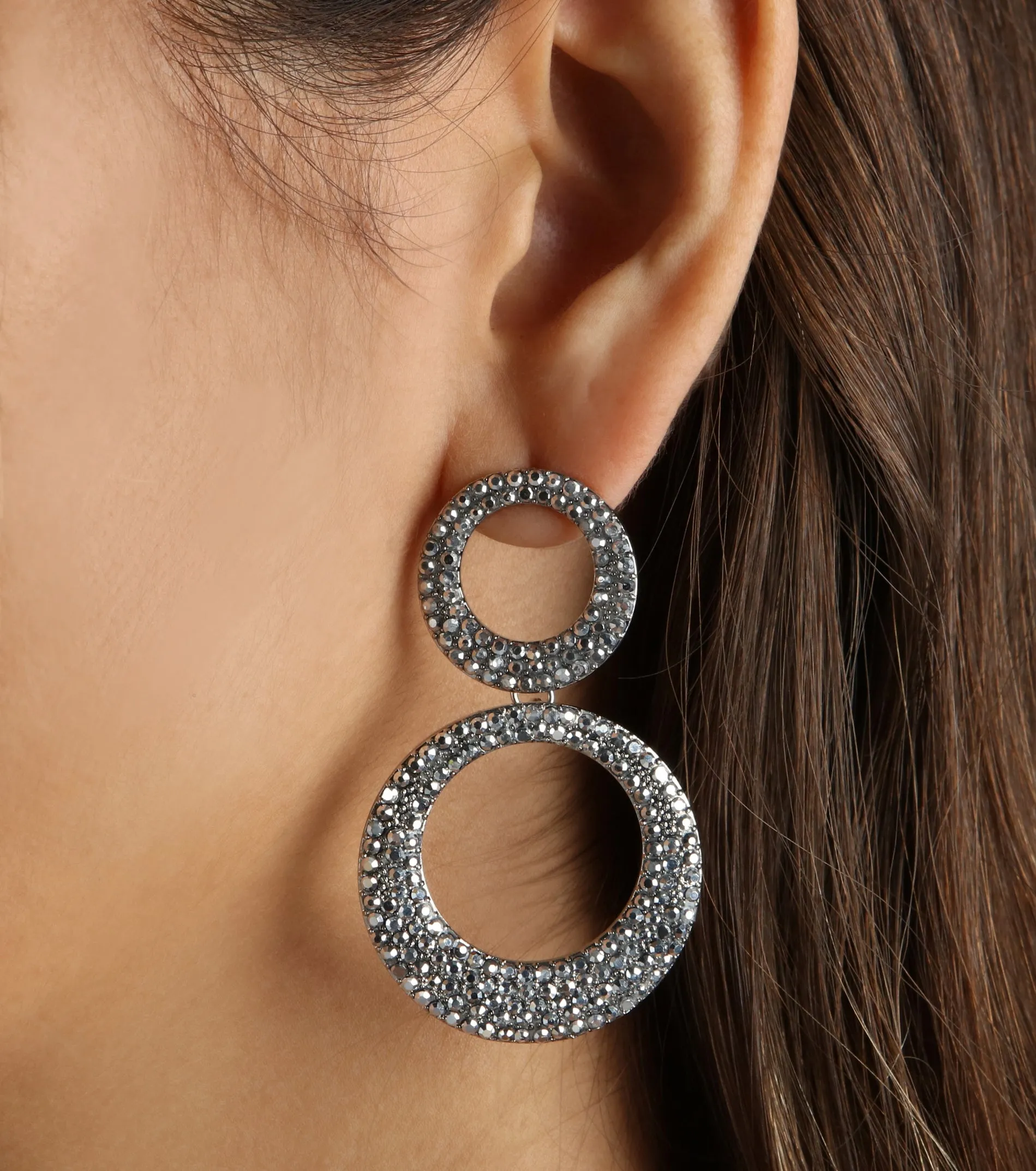 Edgy Glam Era Rhinestone Double Hoop Earrings sold by Windsor product image thumbnail 2