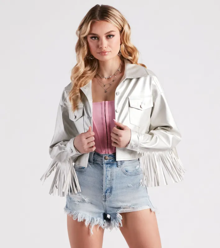 CLEARANCE - Wild Retro Faux Leather Fringe Jacket sold by Windsor