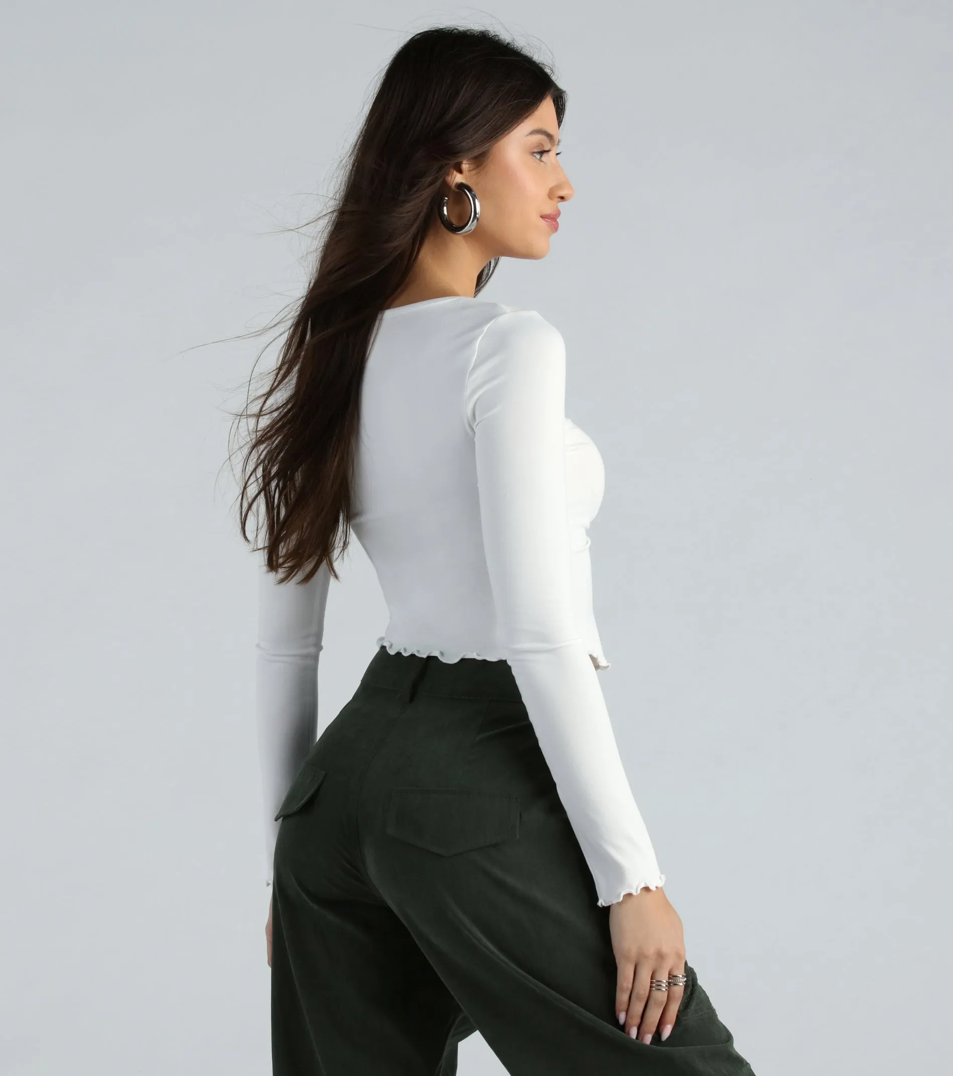 Extra Sass Long Sleeve Slit Crop Top sold by Windsor product image thumbnail 2