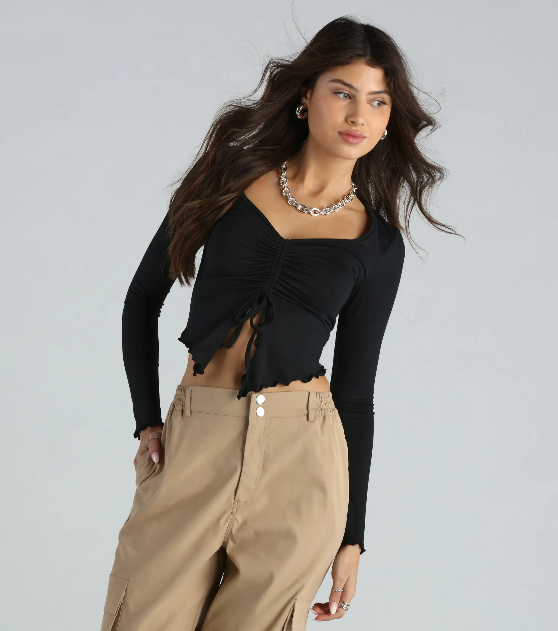 Extra Sass Long Sleeve Slit Crop Top sold by Windsor product image thumbnail 5