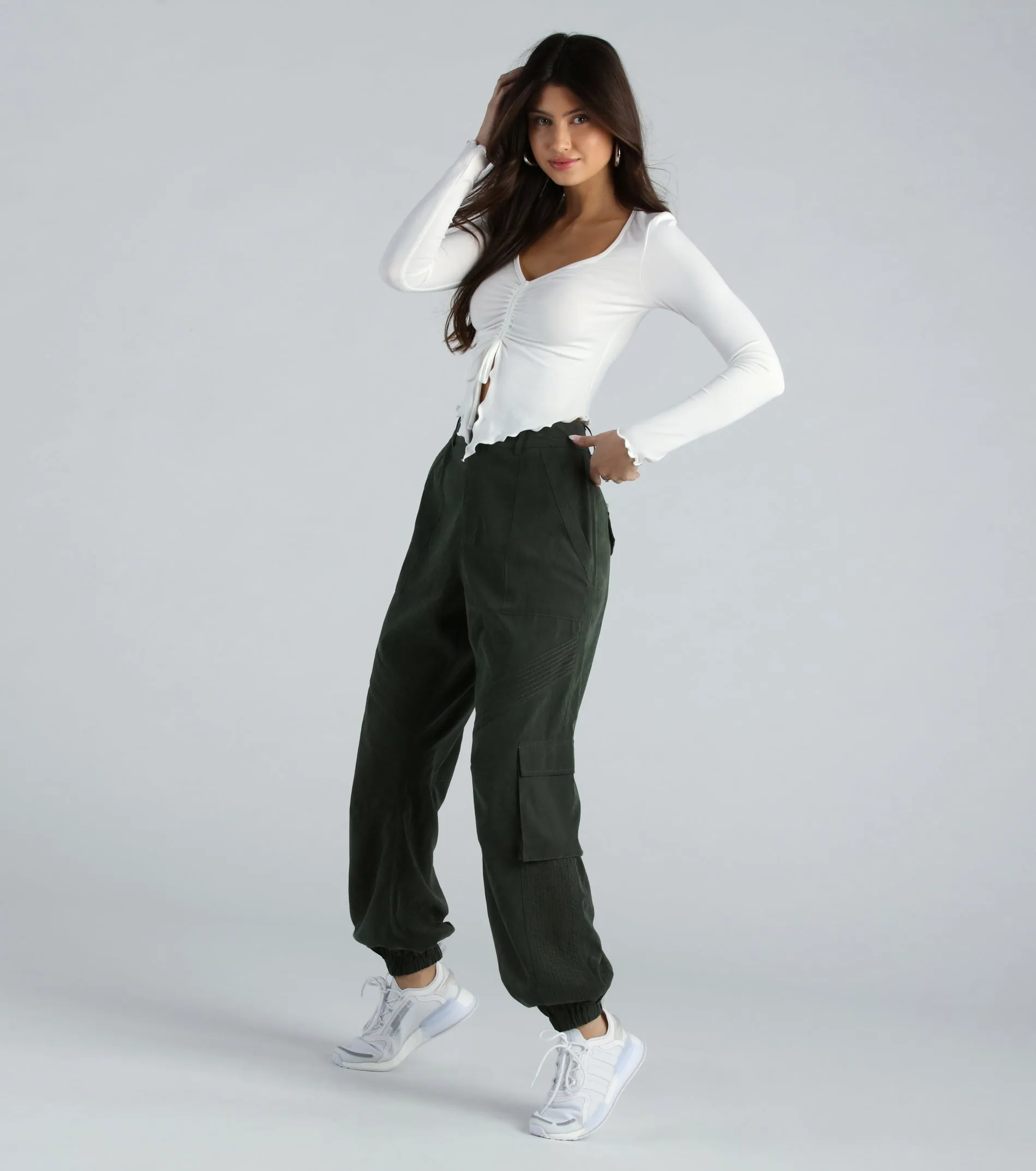 Extra Sass Long Sleeve Slit Crop Top sold by Windsor product image thumbnail 3