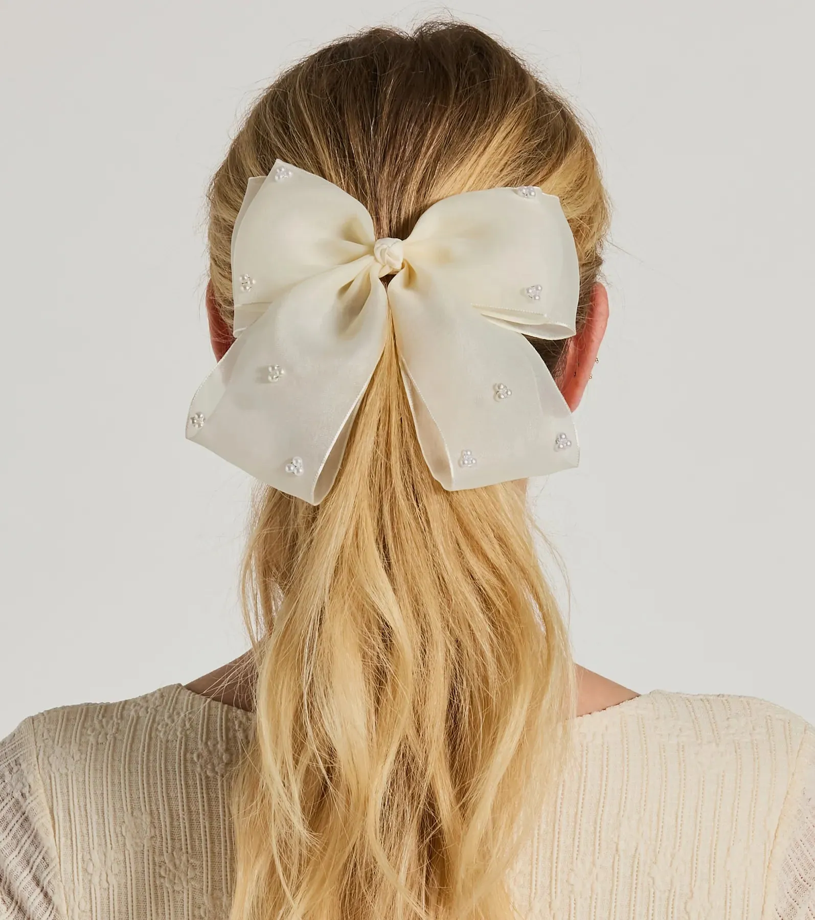 Feminine Charm Pearl Detail Hair Bow Barrette sold by Windsor