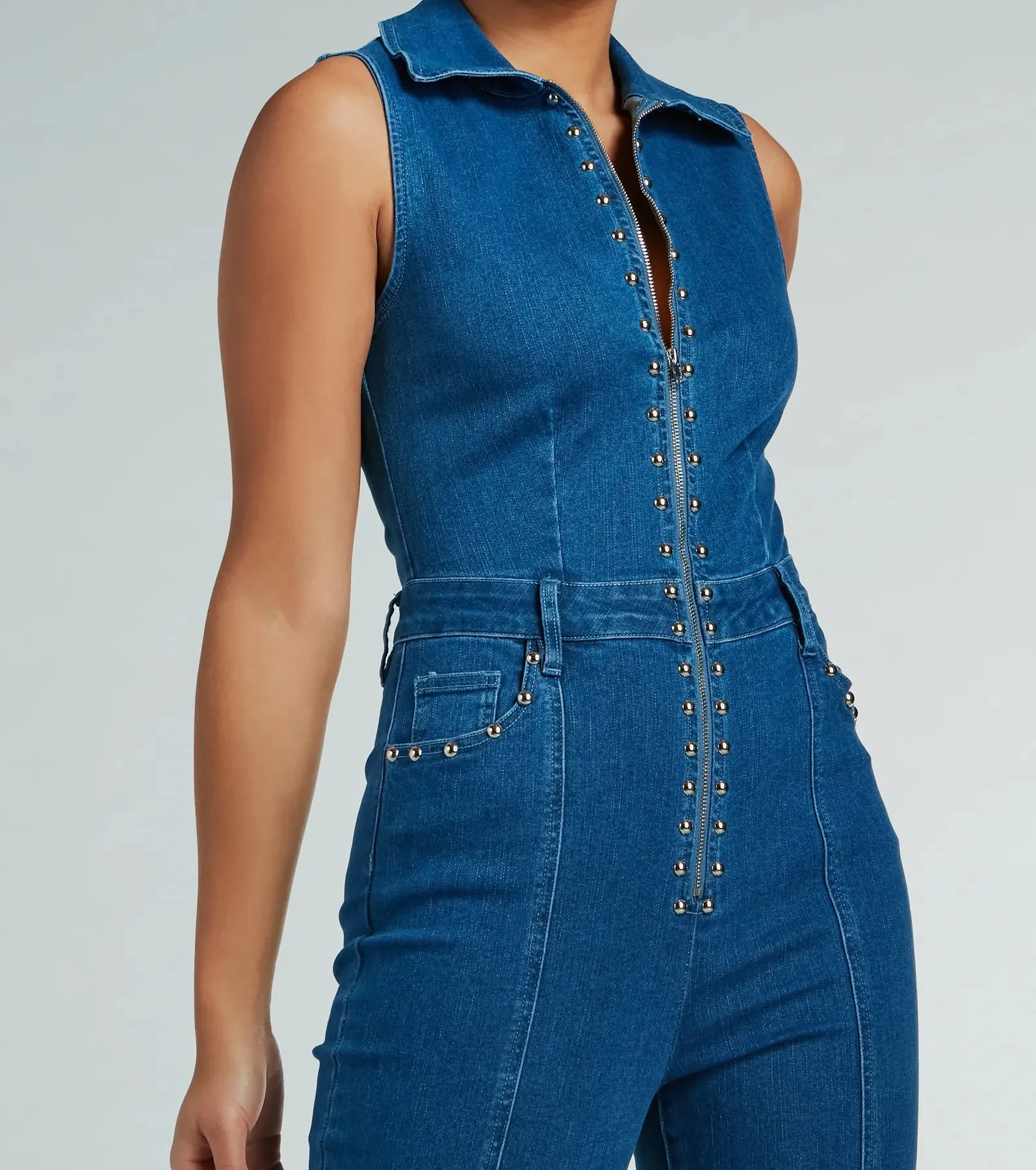 Retro Attitude Studded Flared-Leg Denim Jumpsuit sold by Windsor product image thumbnail 3