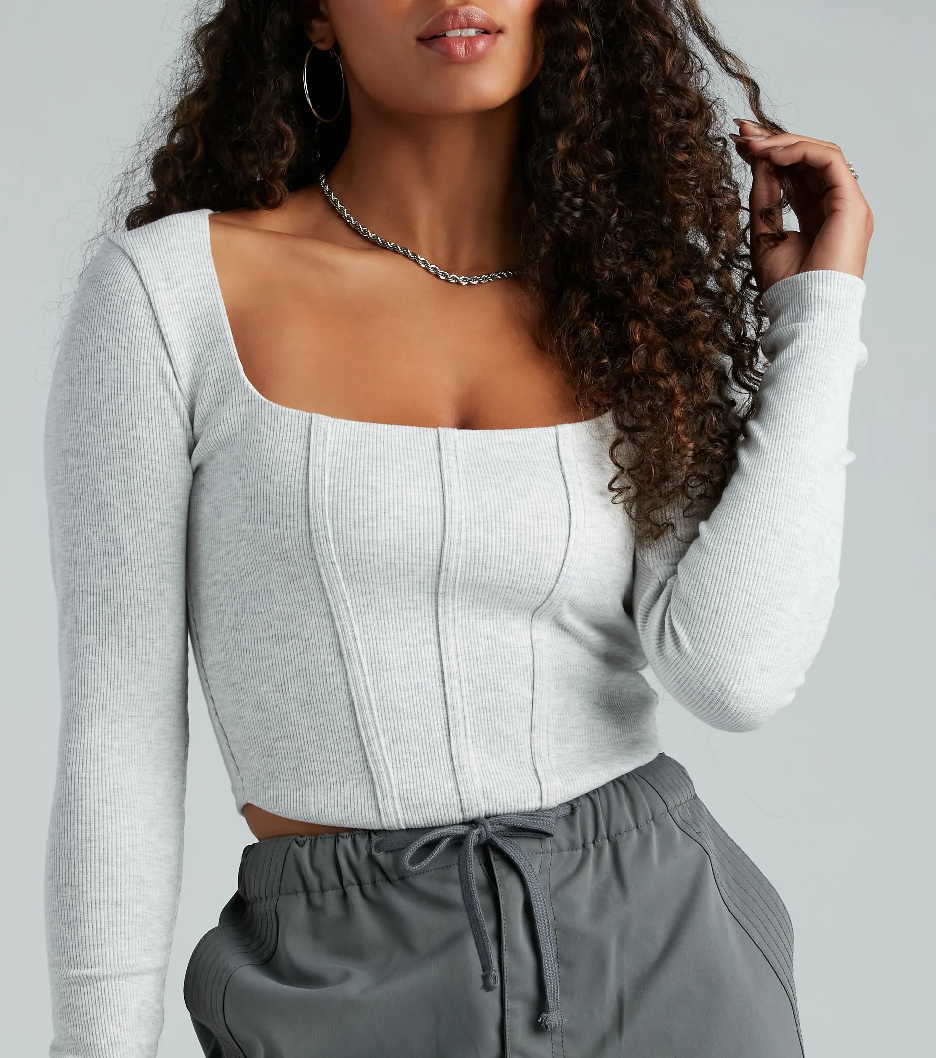 Keep It Tight Rib Knit Corset Crop Top sold by Windsor product image thumbnail 3