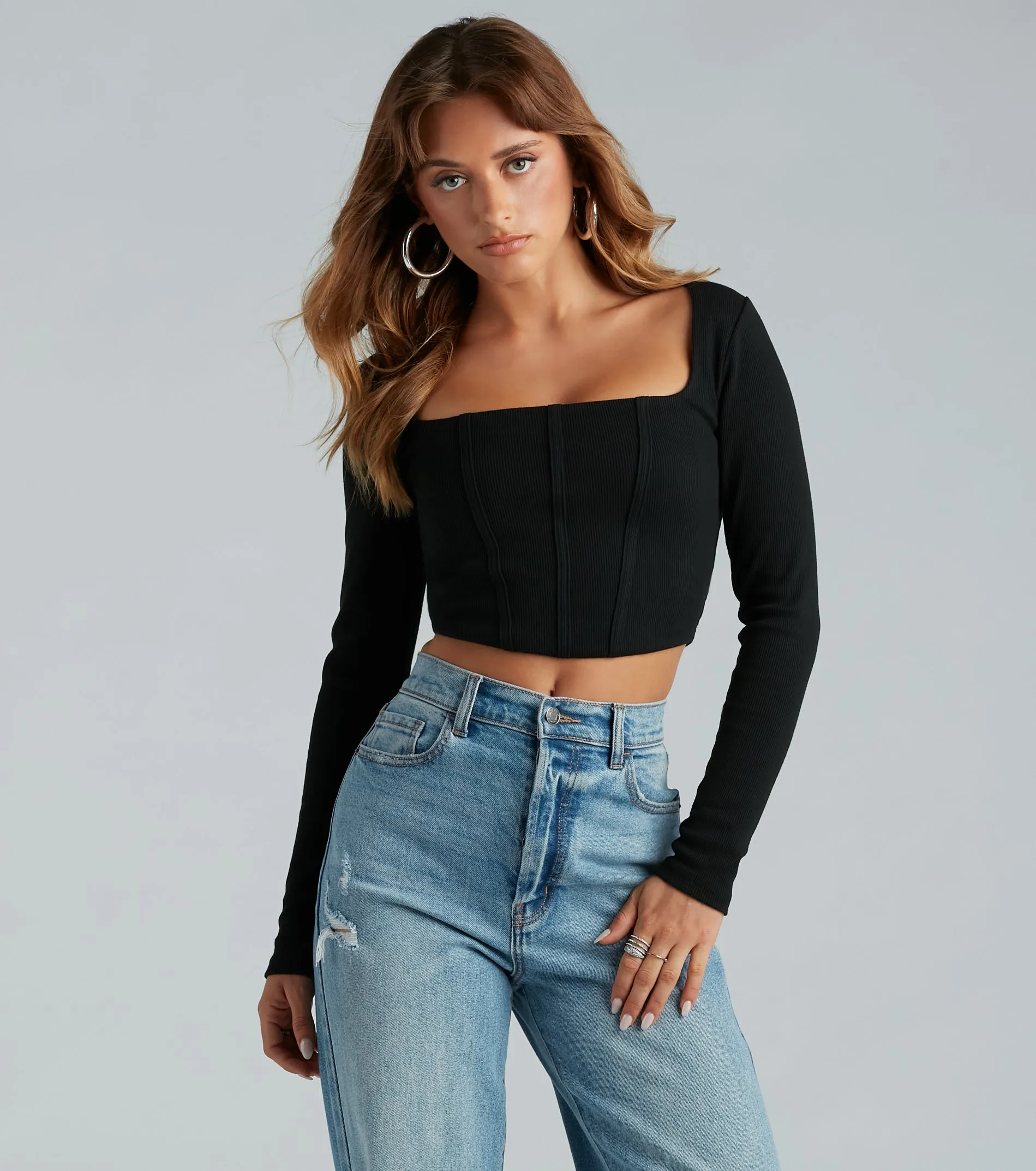 Keep It Tight Rib Knit Corset Crop Top sold by Windsor product image thumbnail 5