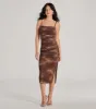 Artsy Charm Corset Abstract Bodycon Midi Dress sold by Windsor