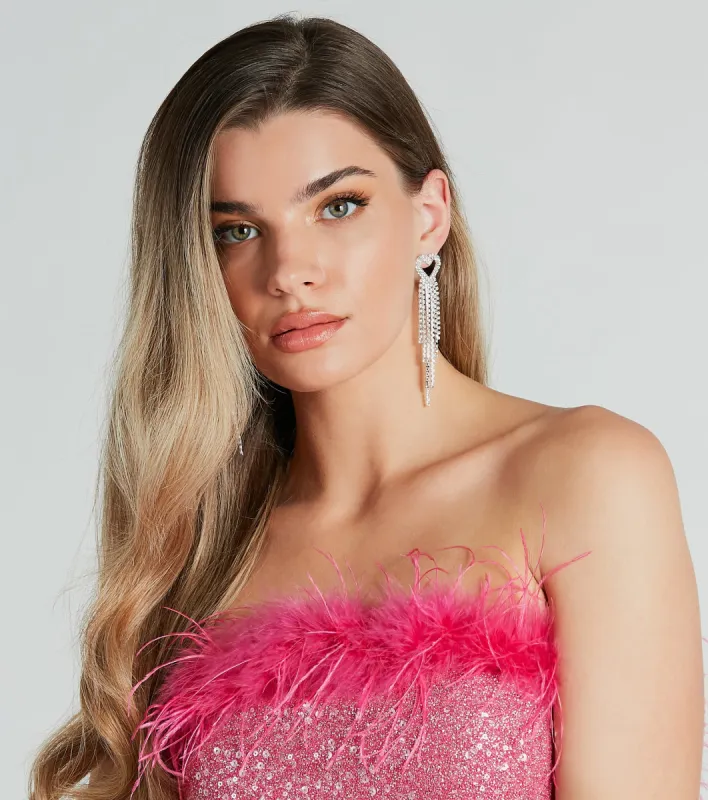 Love For Sparkle Rhinestone Heart Fringe Earrings sold by Windsor