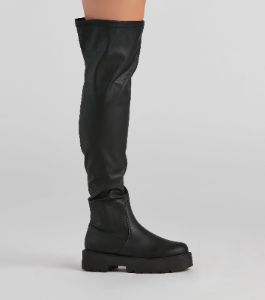 Edgy Sole Lug Knee High Boots sold by Windsor
