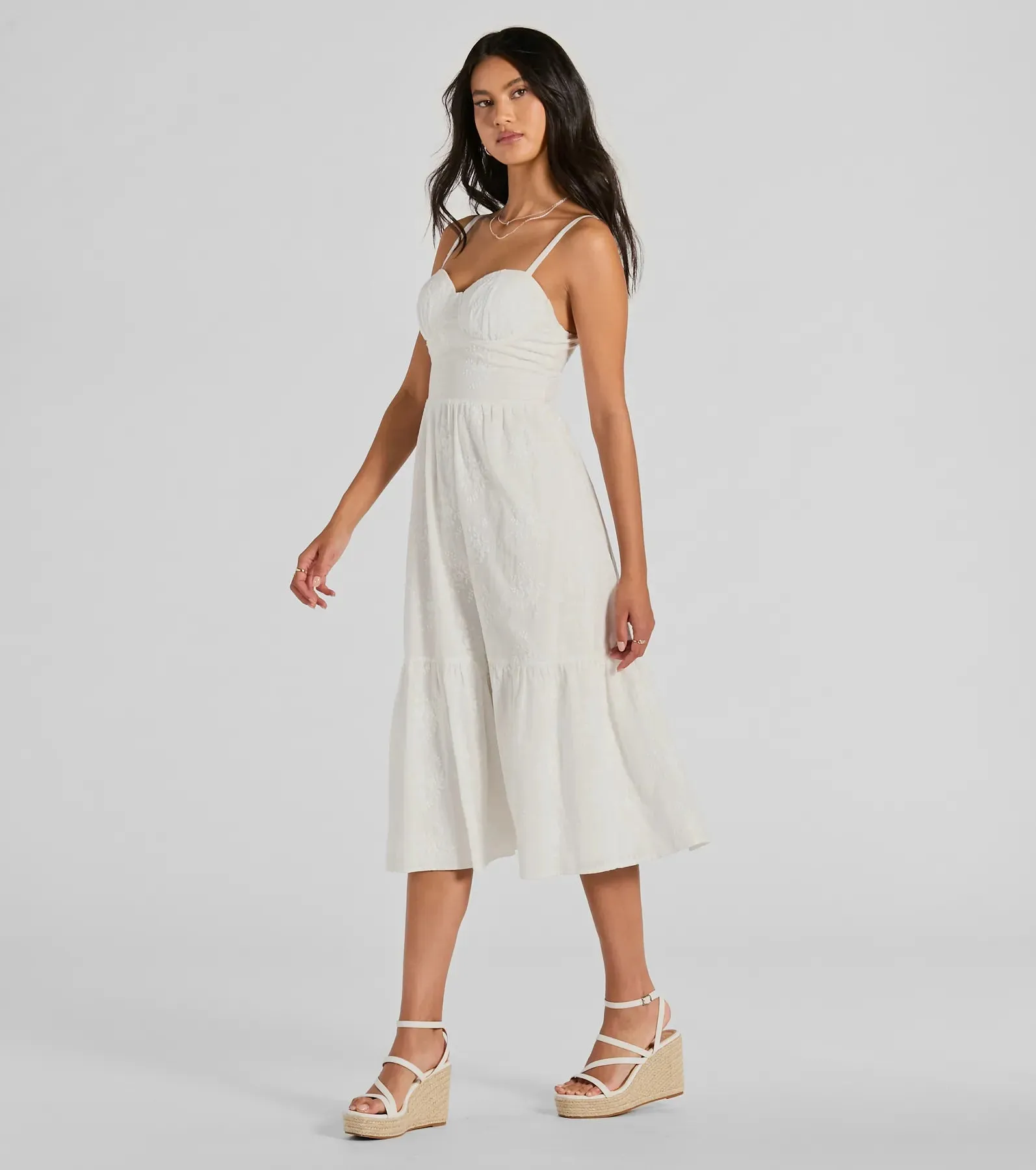 Playful Summer Sweetheart Ruffled Eyelet Midi Dress sold by Windsor product image thumbnail 4