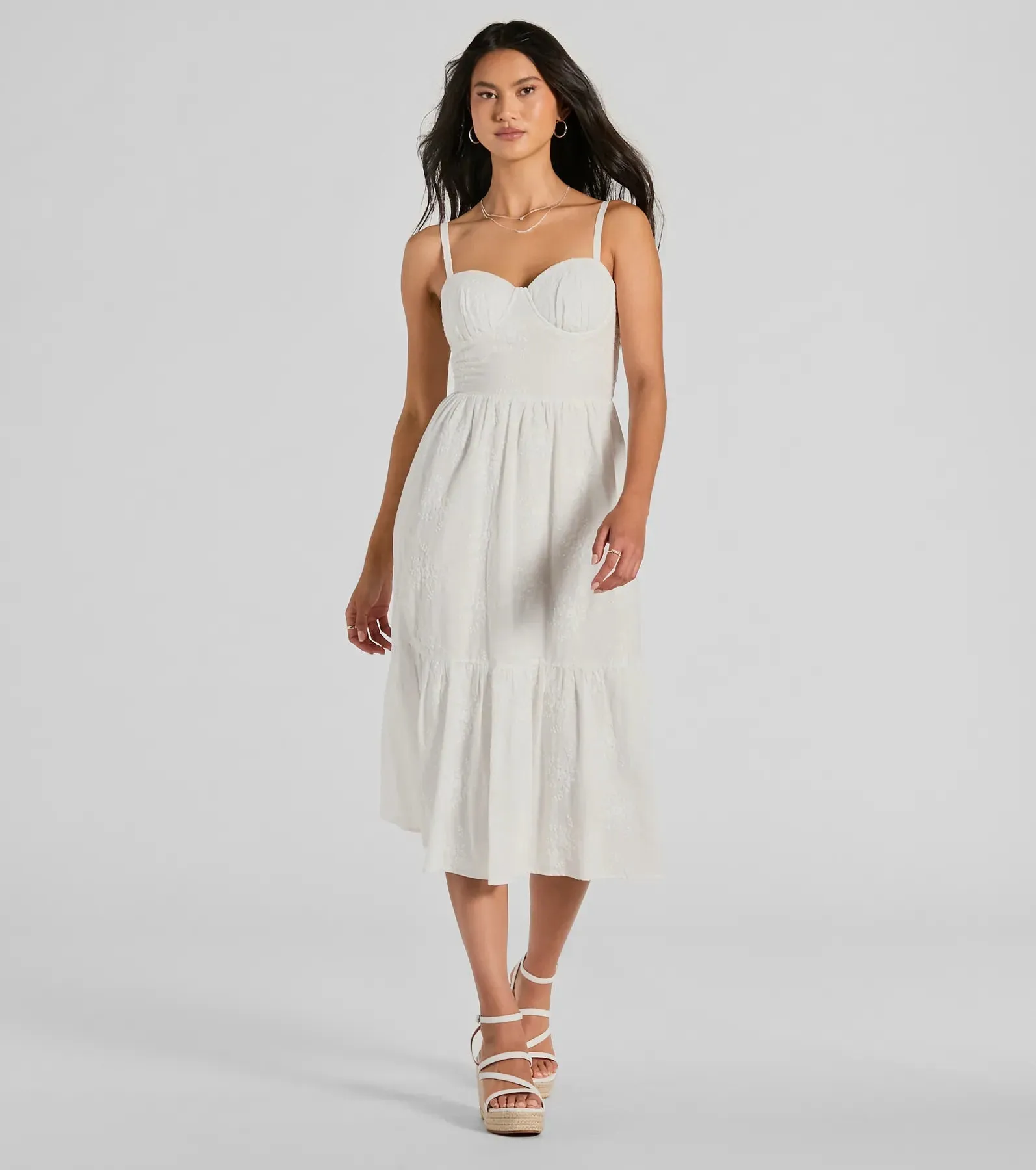 Playful Summer Sweetheart Ruffled Eyelet Midi Dress sold by Windsor
