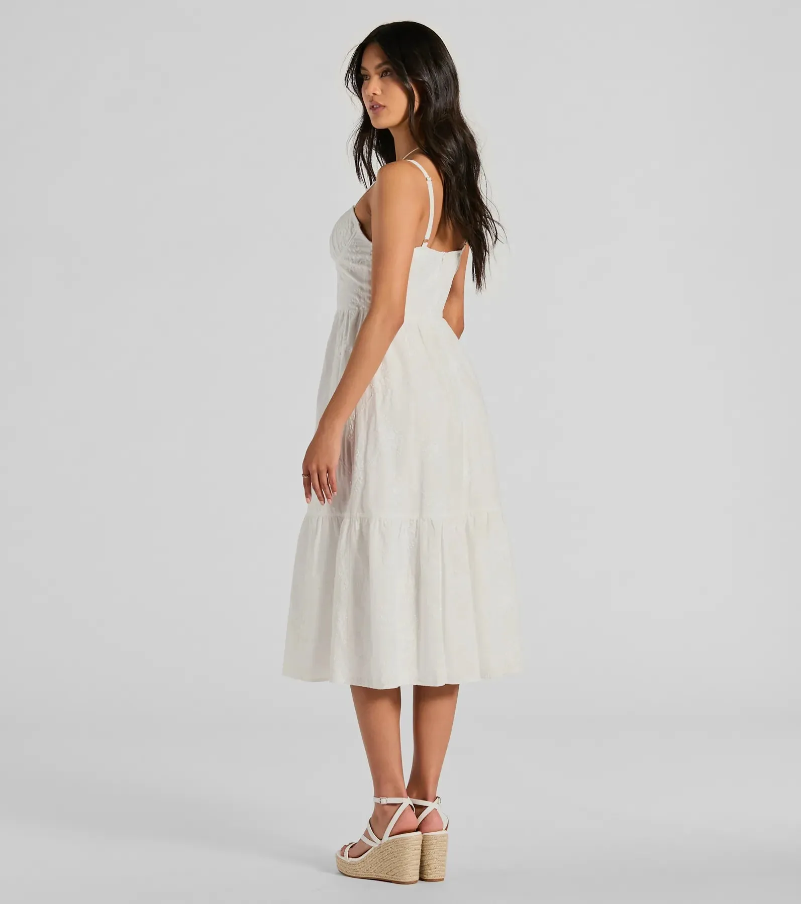 Playful Summer Sweetheart Ruffled Eyelet Midi Dress sold by Windsor product image thumbnail 2