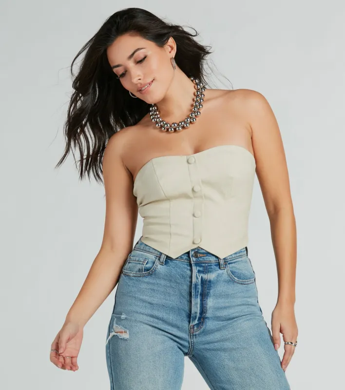 New Scene Strapless Faux Leather Vest sold by Windsor