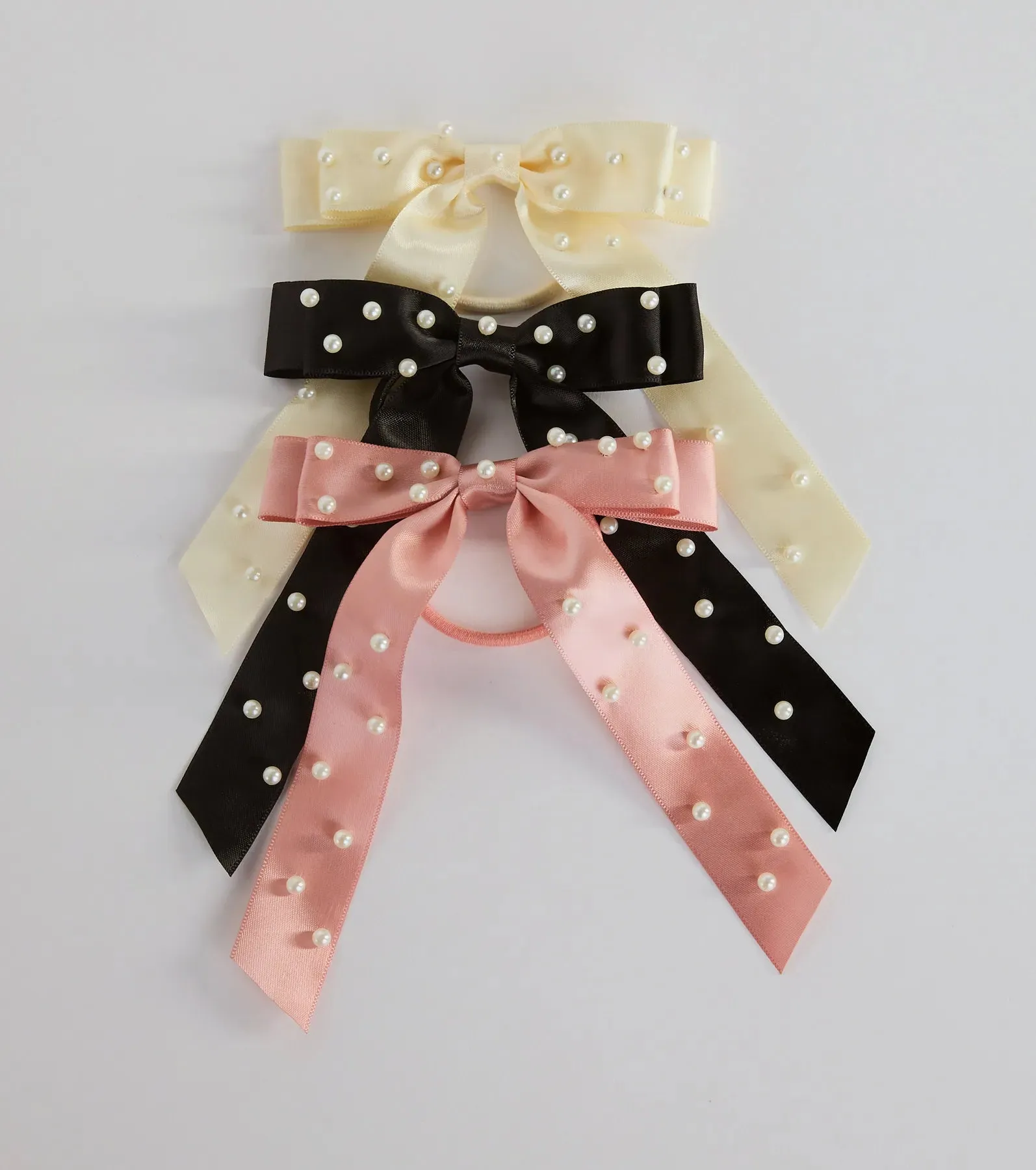 Posh Faux Pearl Satin Bow Three-Pack Hair Ties sold by Windsor