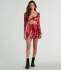 So Bold Long Sleeve Abstract Mesh Crop Top sold by Windsor