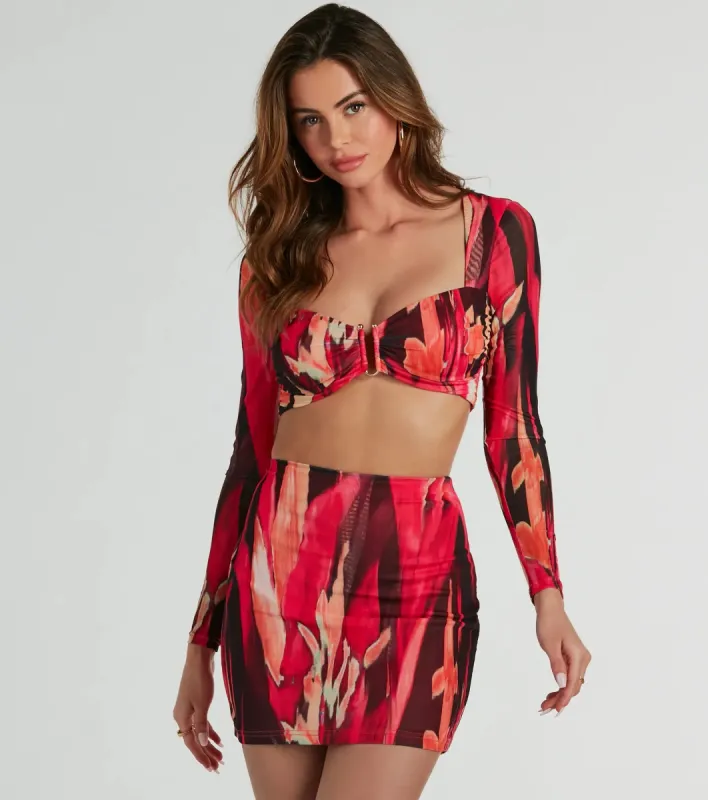 So Bold Long Sleeve Abstract Mesh Crop Top sold by Windsor