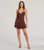 Sassy Style Ruched Knit Halter Skater Dress sold by Windsor