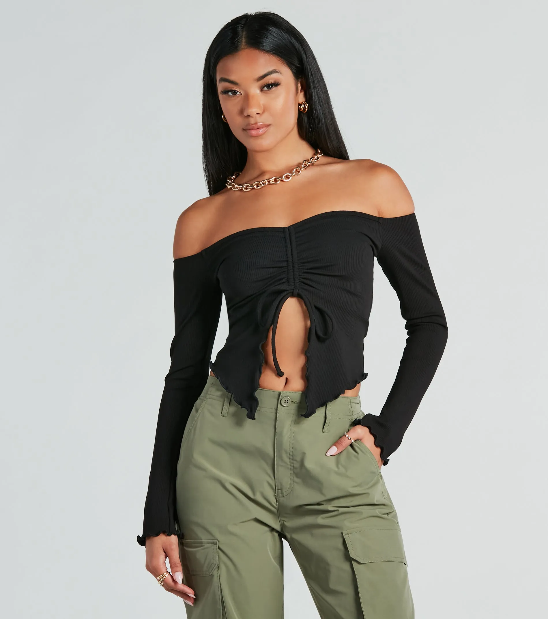 CLEARANCE - Day To Day Off-The-Shoulder Crop Top sold by Windsor