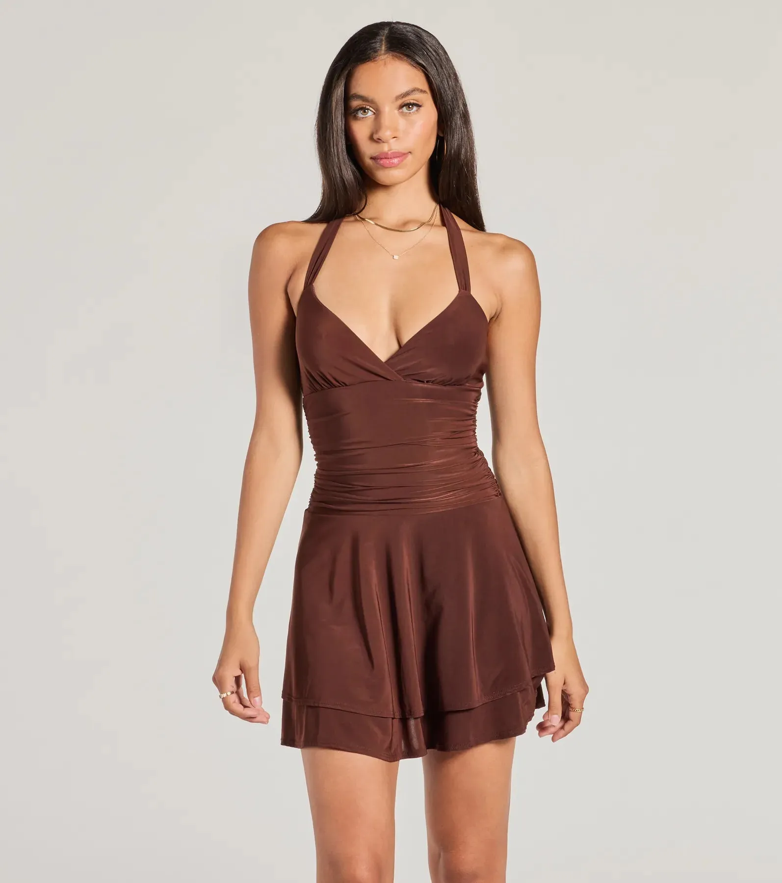 Sassy Style Ruched Knit Halter Skater Dress sold by Windsor