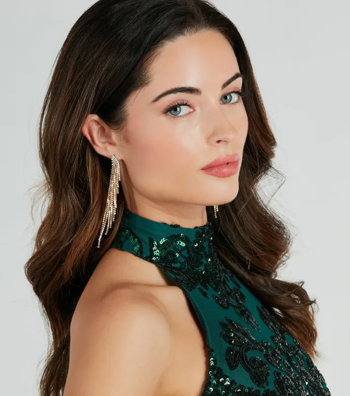 So Glamorous Rhinestone Fringe Earrings sold by Windsor