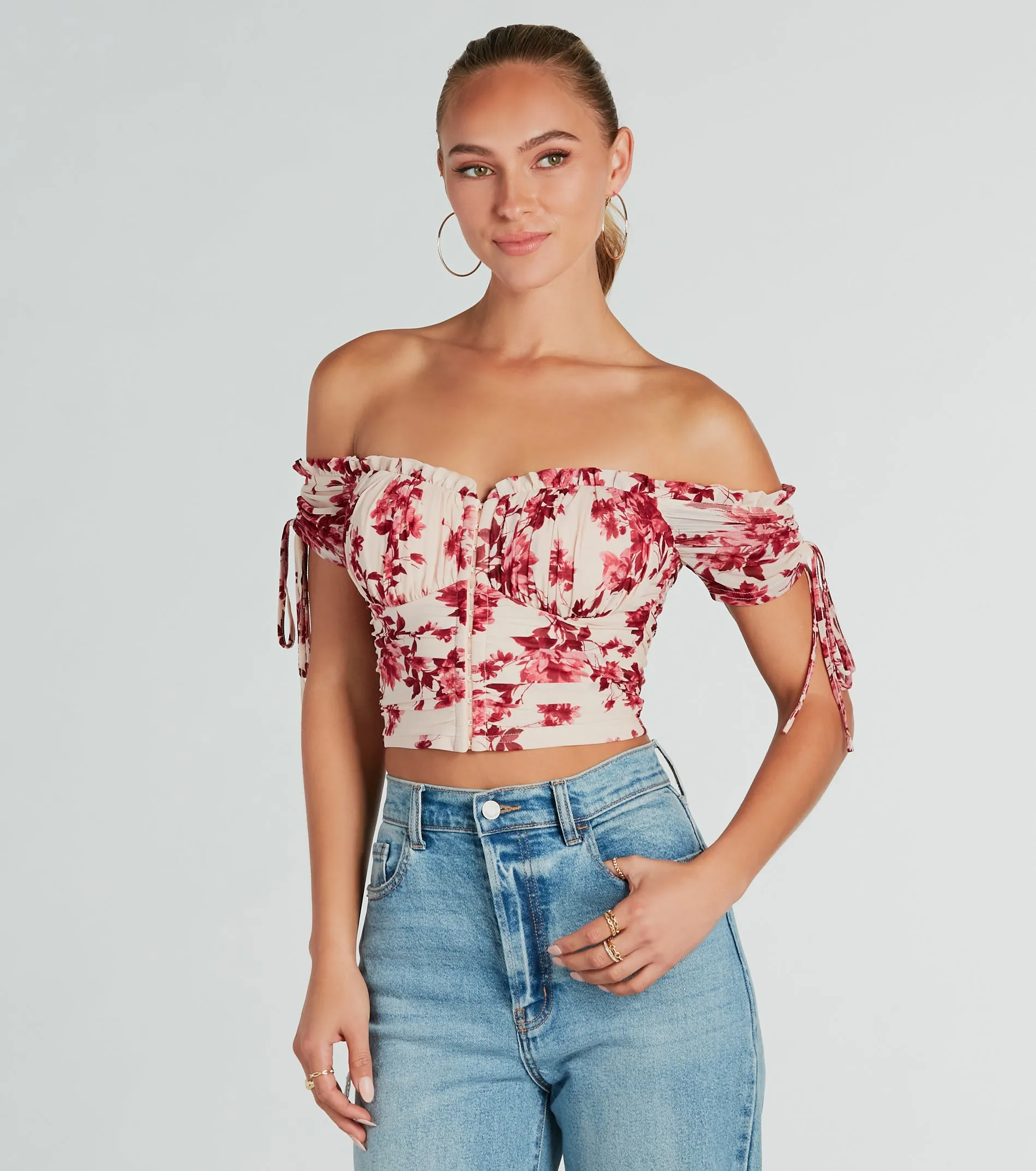 Pretty Babe Floral Off-The-Shoulder Corset Top sold by Windsor