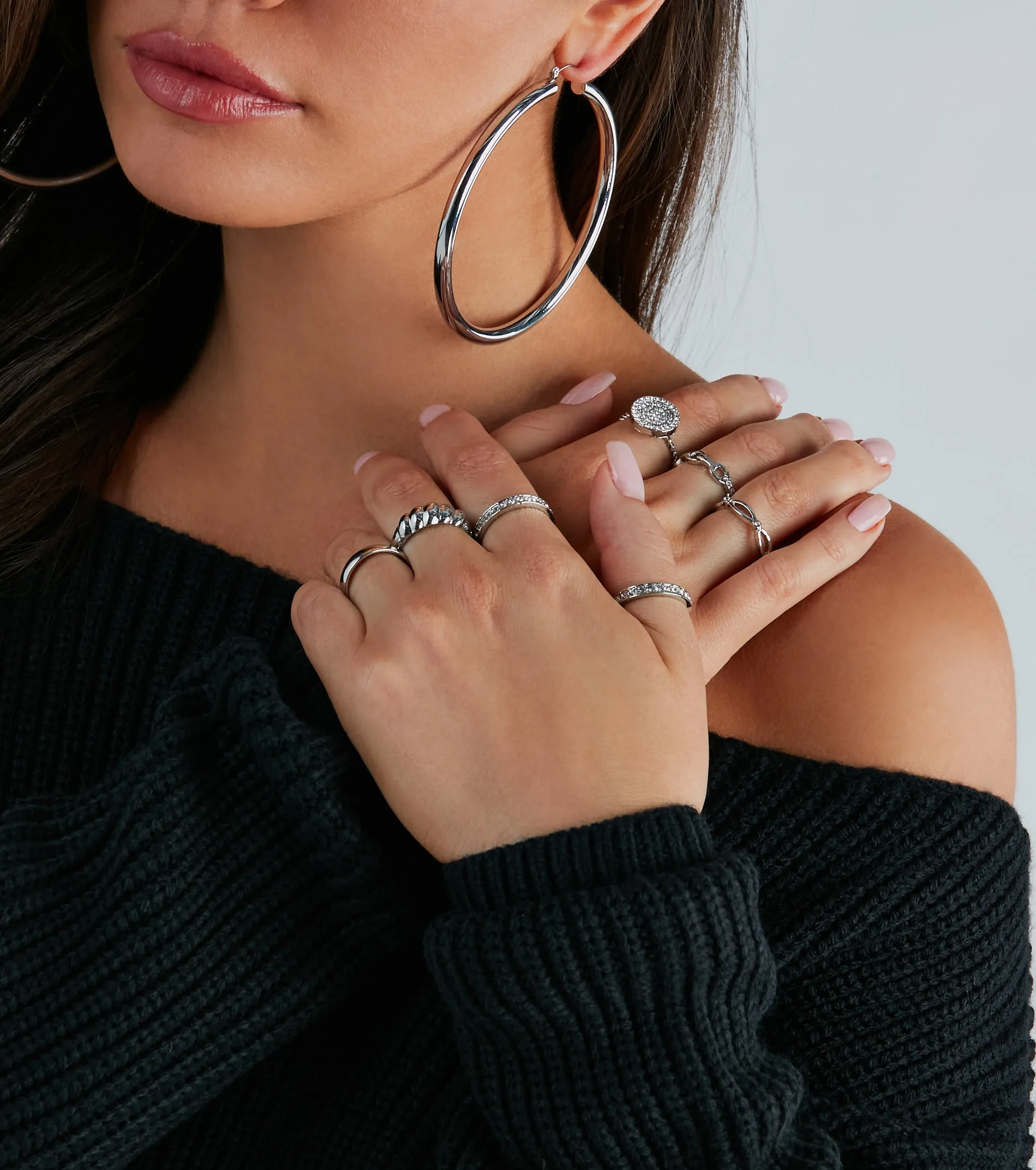 Shimmery Details Seven-Pack Rhinestone Ring Set sold by Windsor