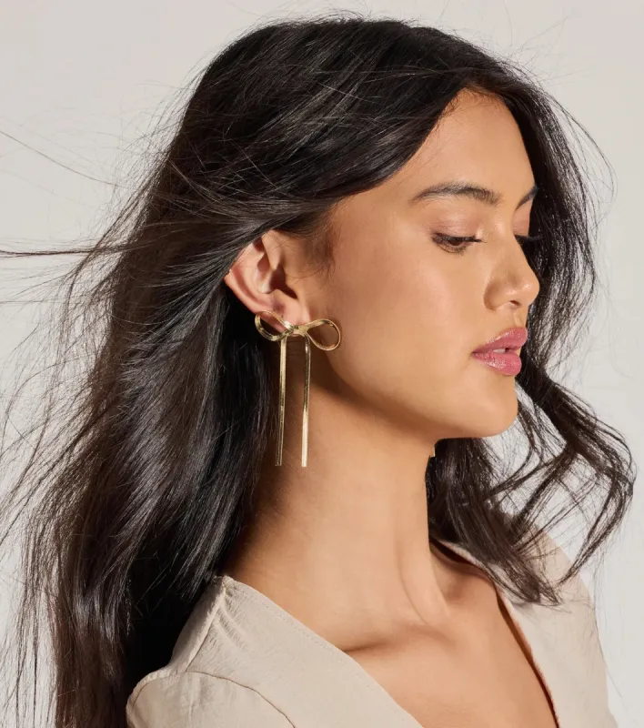 Sweet Addition Snake Chain Bow Earrings sold by Windsor