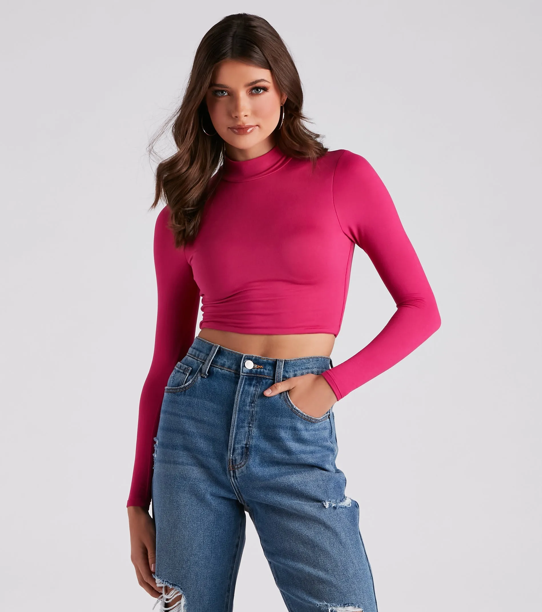 CLEARANCE - Hit The Basics Mock Neck Crop Top sold by Windsor