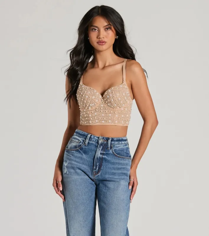 Glamour Girl Rhinestone Faux Pearl Bead Bustier sold by Windsor
