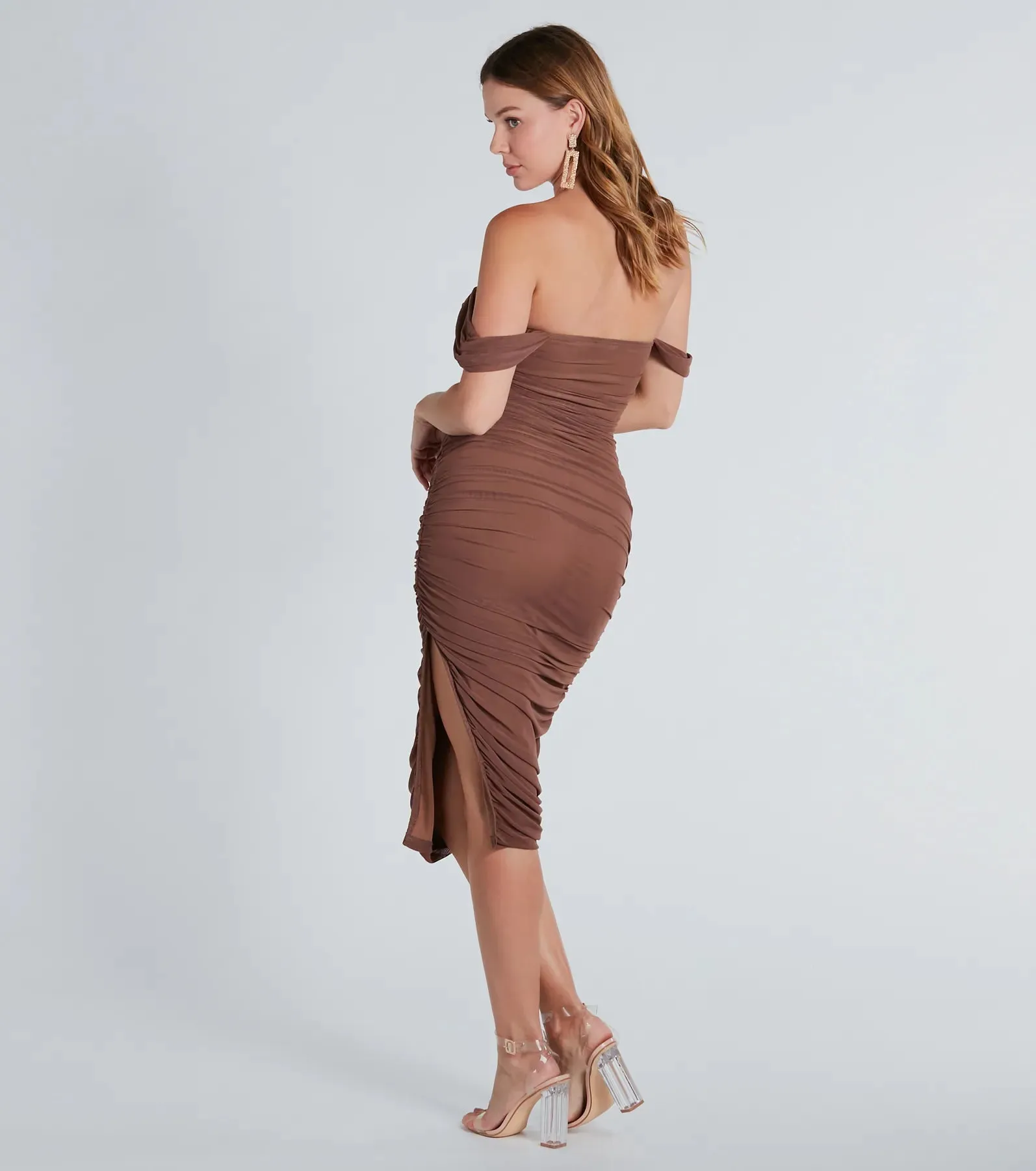 Can't Help It Mesh Off-The-Shoulder Midi Dress sold by Windsor product image thumbnail 2