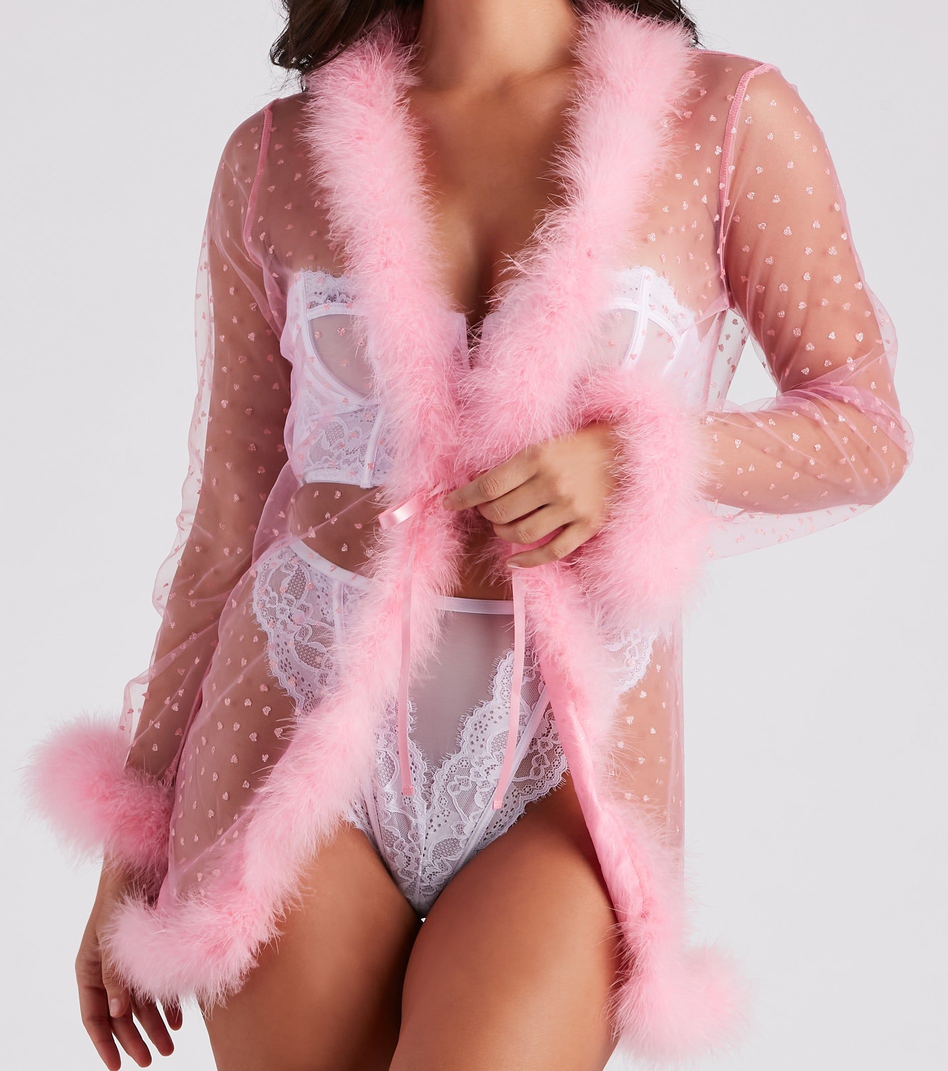 Dream Girl Glitter Heart Marabou Feather Robe sold by Windsor product image thumbnail 3