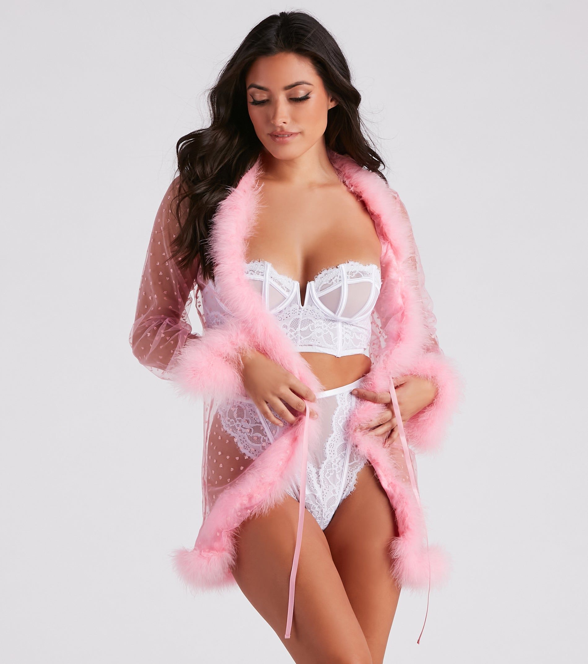 Dream Girl Glitter Heart Marabou Feather Robe sold by Windsor