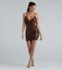 Getting The Vibe Sequin Lace-Up Mini Dress sold by Windsor