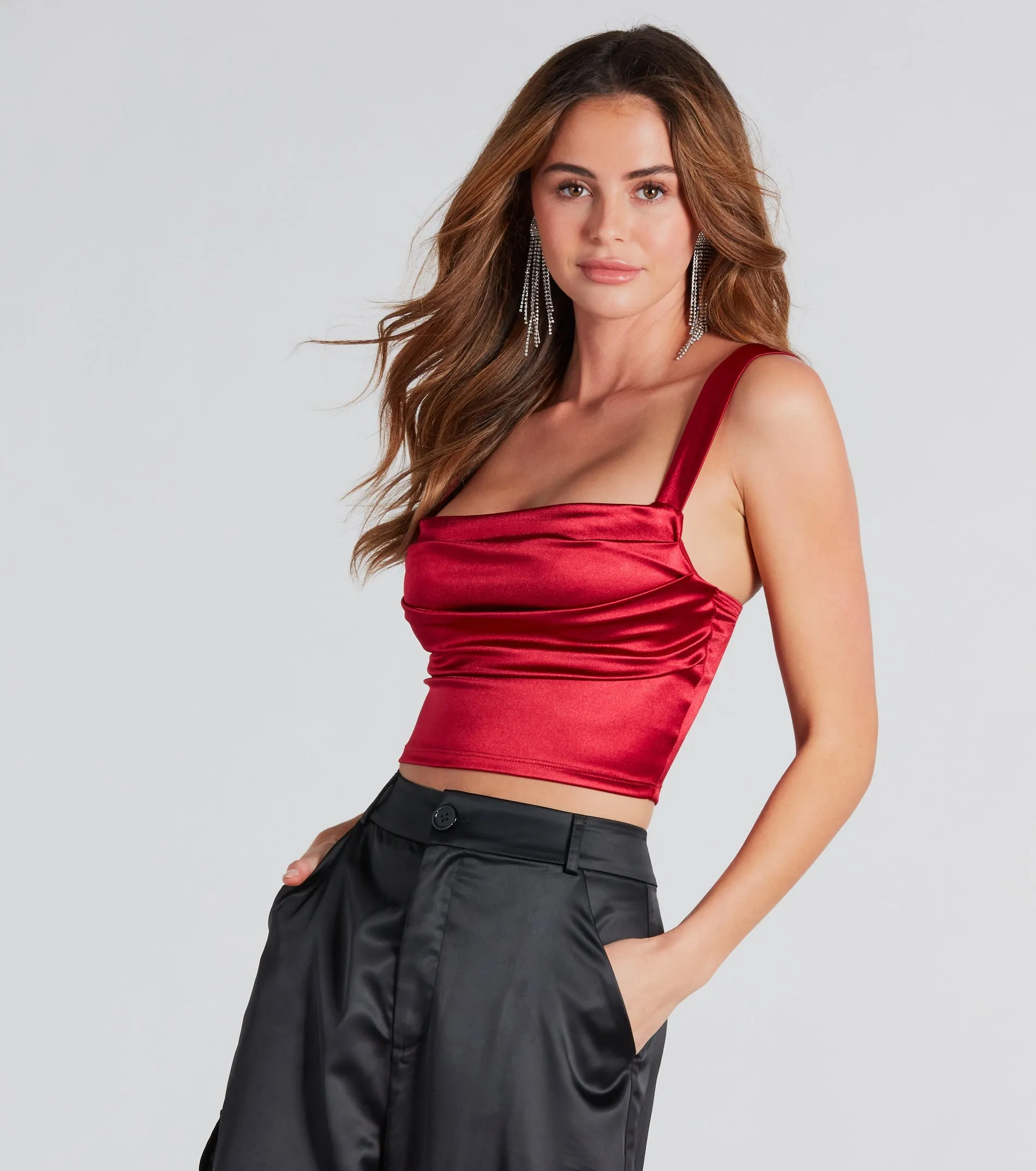 CLEARANCE - Sleek Stunner Ruched Satin Crop Top sold by Windsor